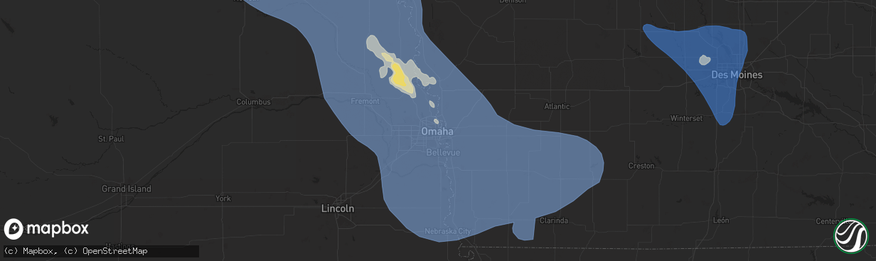 Hail map in Omaha, NE on July 7, 2025