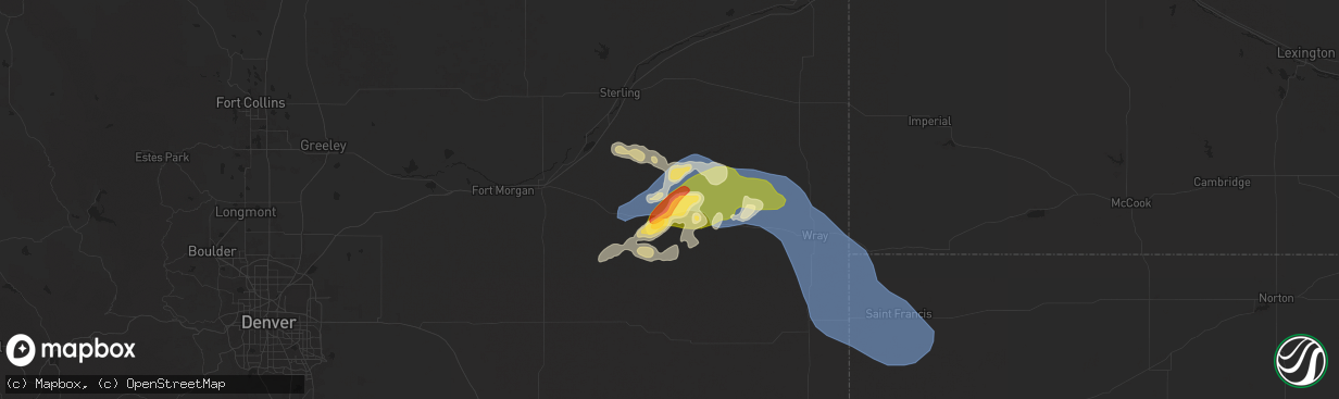 Hail map in Otis, CO on July 7, 2025