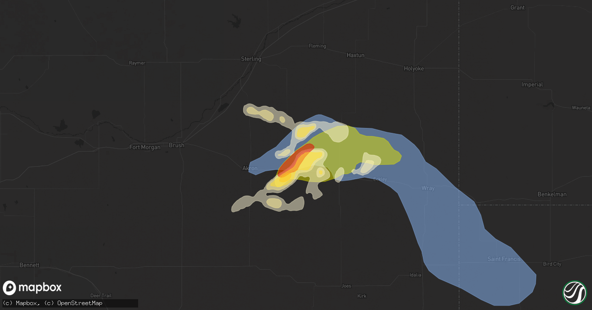 Hail map in Otis, CO on July 7, 2025
