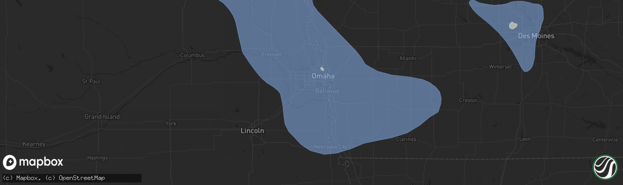 Hail map in Papillion, NE on July 7, 2025