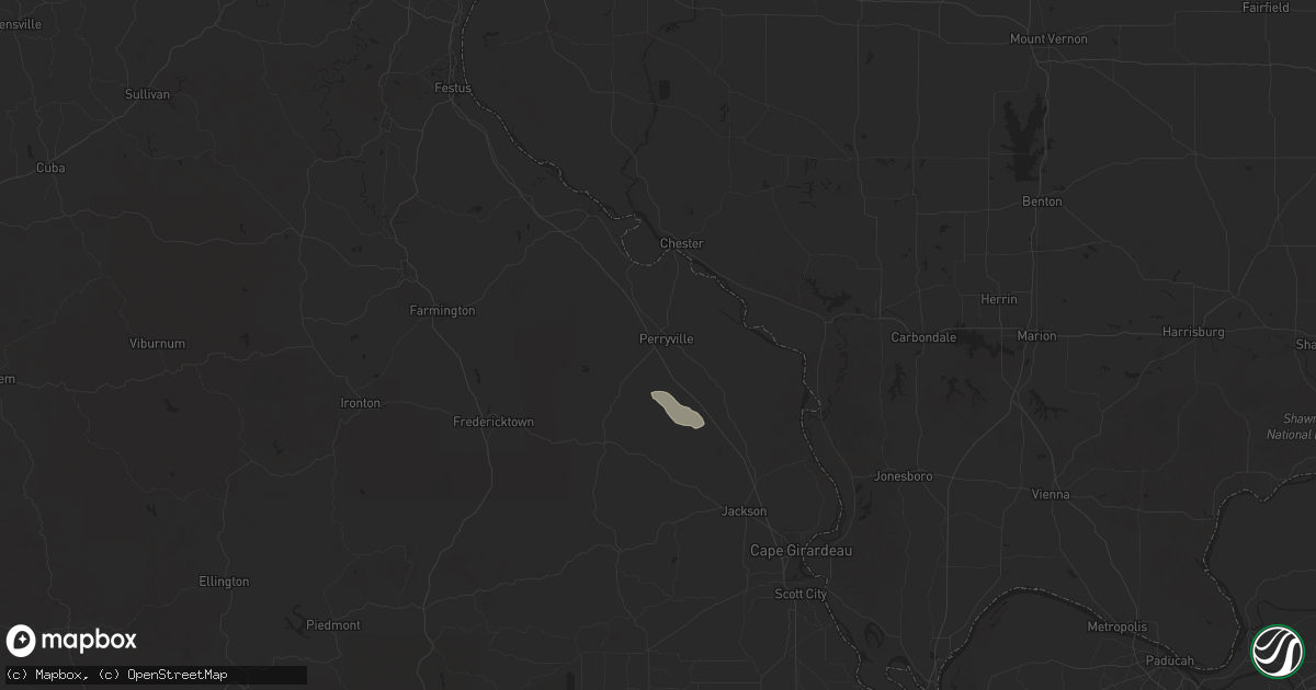 Hail map in Perryville, MO on July 7, 2025