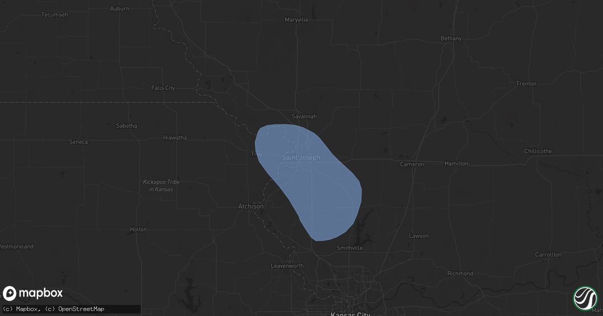 Hail map in Saint Joseph, MO on July 7, 2025