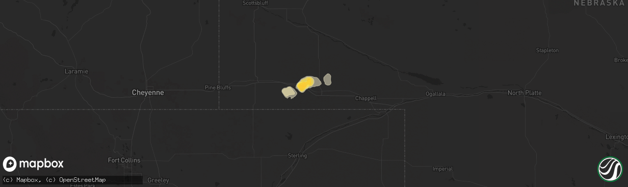 Hail map in Sidney, NE on July 7, 2025