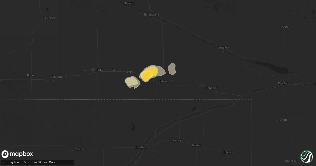 Hail map in Sidney, NE on July 7, 2025