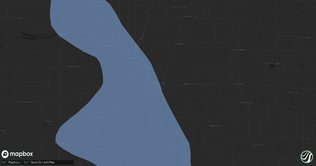 Hail map in Sioux City, IA on July 7, 2025