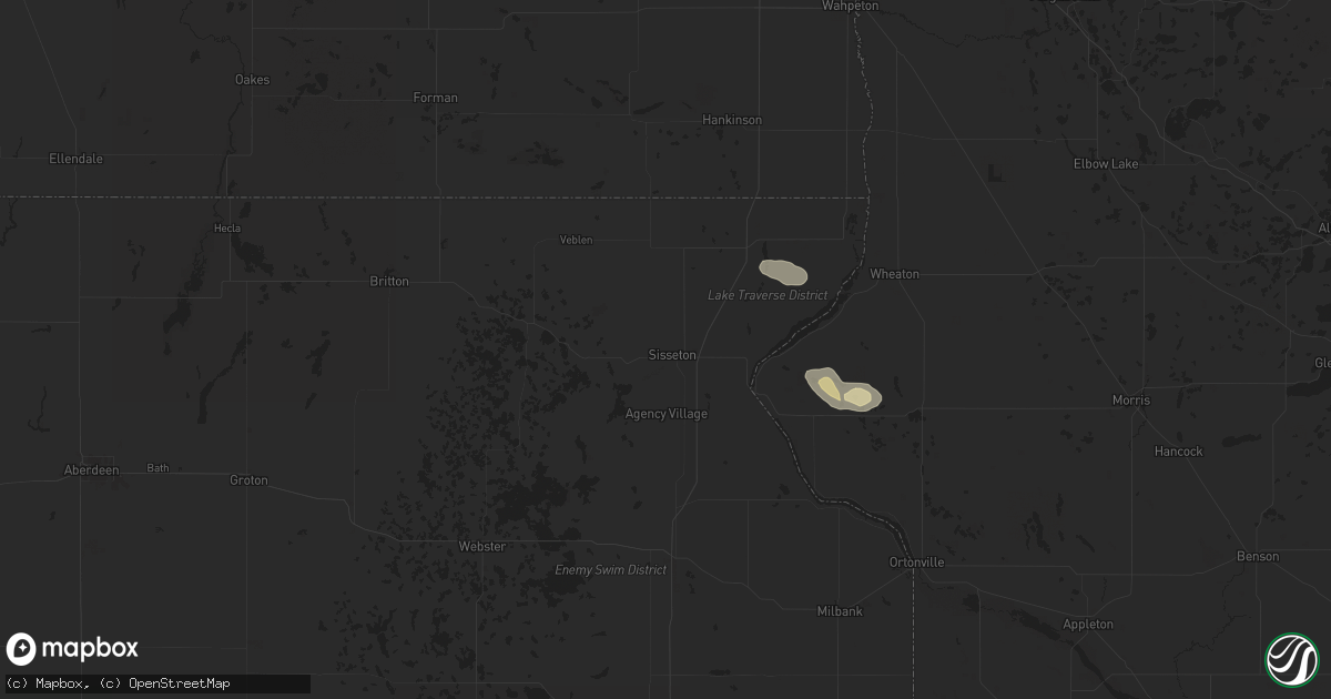 Hail map in Sisseton, SD on July 7, 2025