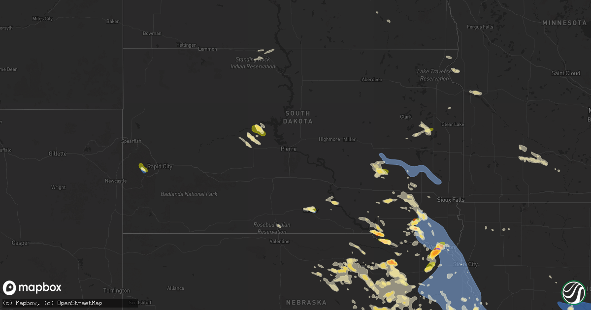 Hail map in South Dakota on July 7, 2025