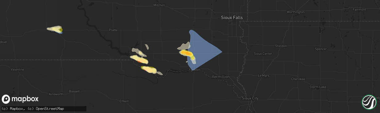 Hail map in Utica, SD on July 7, 2025