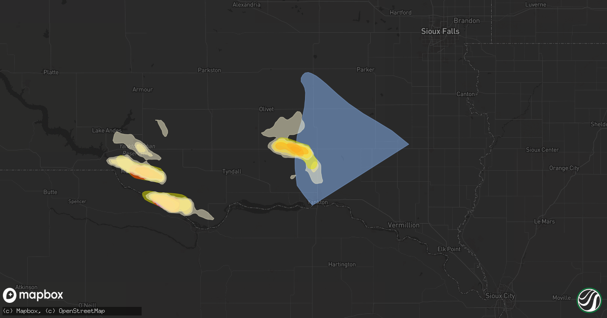 Hail map in Utica, SD on July 7, 2025