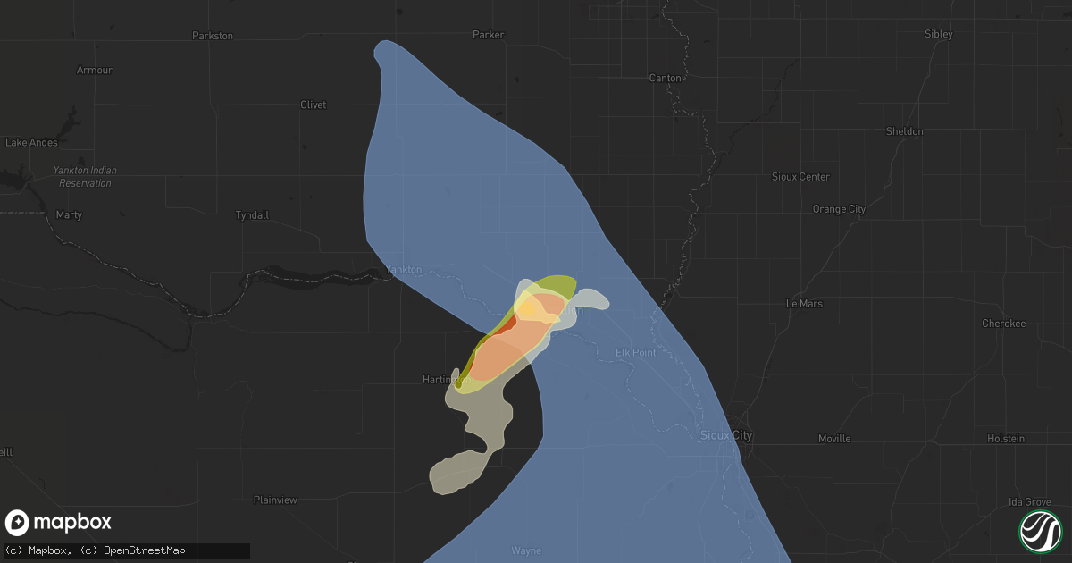 Hail map in Vermillion, SD on July 7, 2025