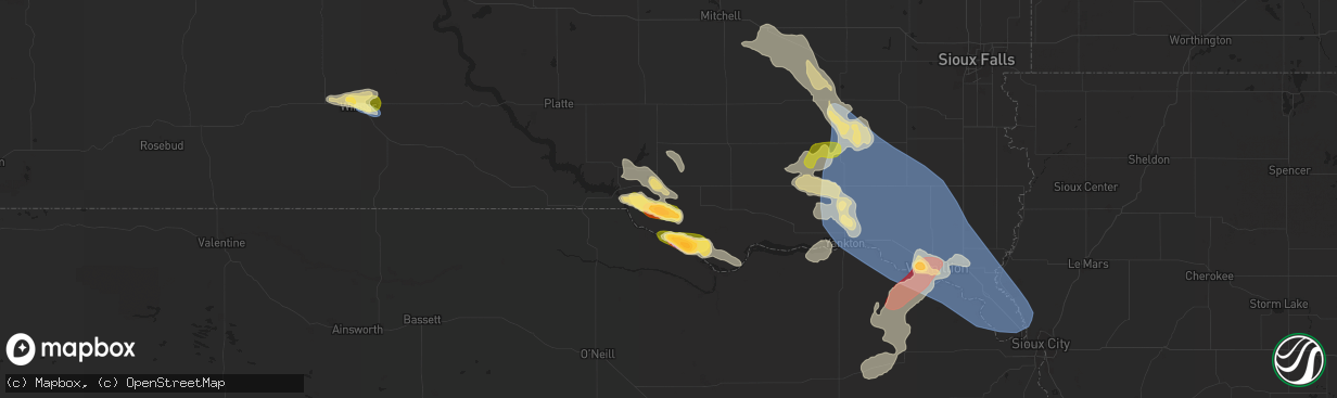 Hail map in Wagner, SD on July 7, 2025