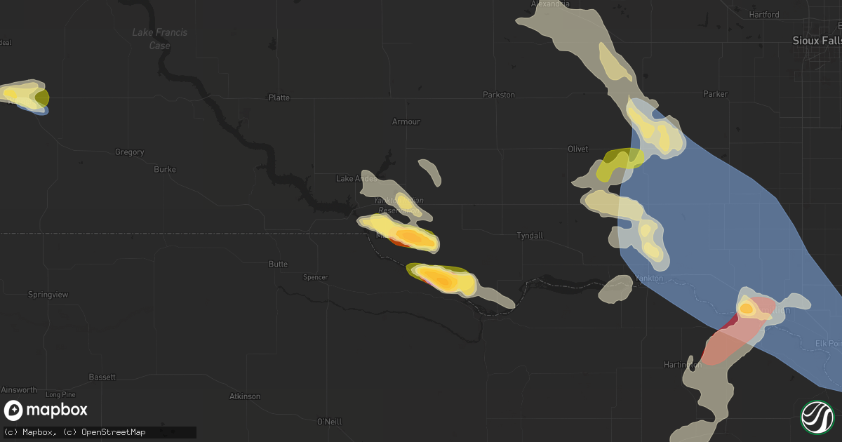 Hail map in Wagner, SD on July 7, 2025