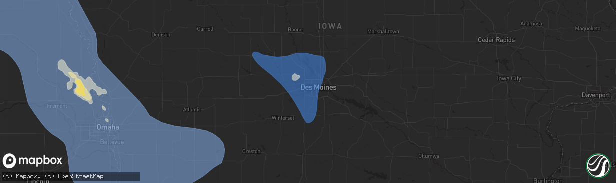 Hail map in West Des Moines, IA on July 7, 2025
