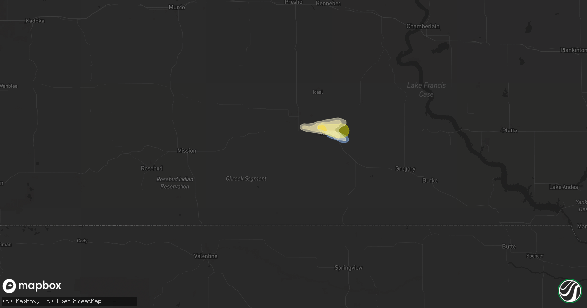 Hail map in Winner, SD on July 7, 2025