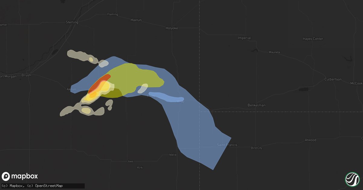 Hail map in Wray, CO on July 7, 2025