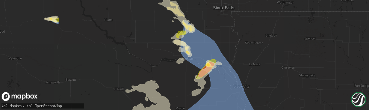 Hail map in Yankton, SD on July 7, 2025