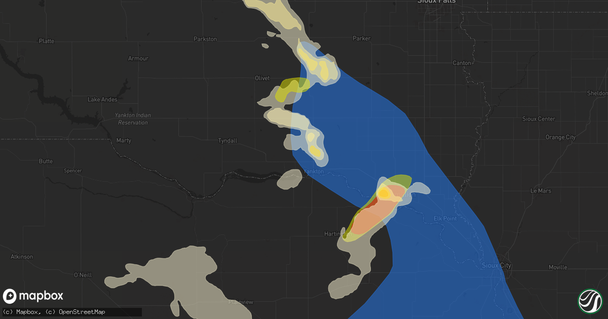 Hail map in Yankton, SD on July 7, 2025