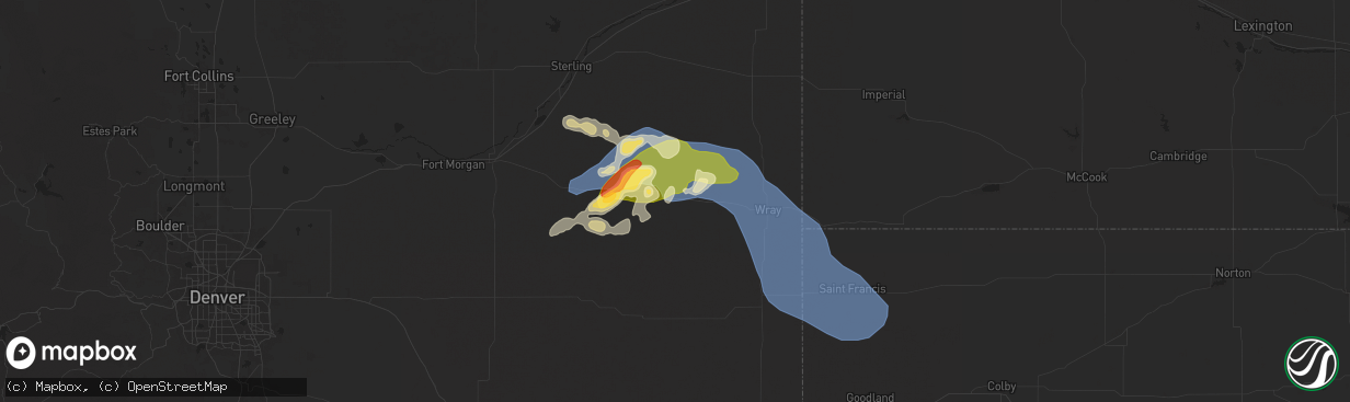 Hail map in Yuma, CO on July 7, 2025
