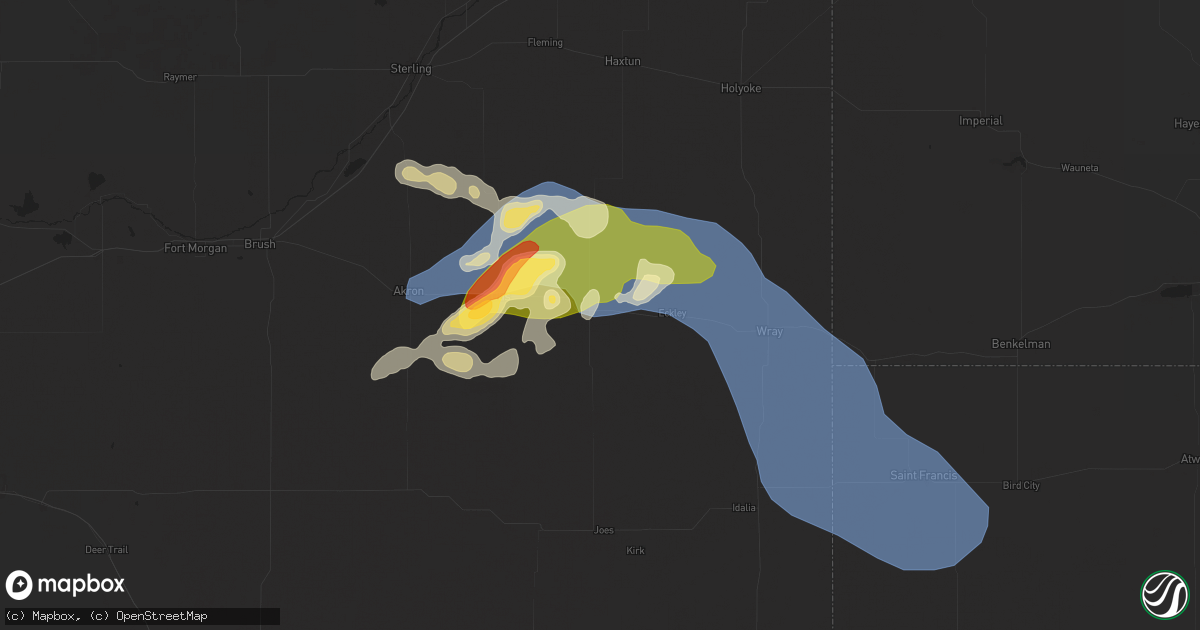 Hail map in Yuma, CO on July 7, 2025