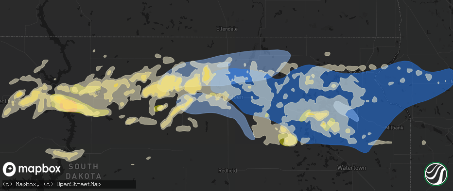 Hail map in Aberdeen, SD on July 7, 2026