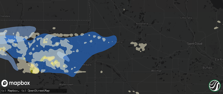 Hail map in Alberta, MN on July 7, 2026
