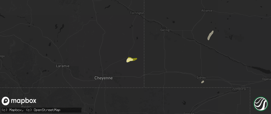 Hail map in Albin, WY on July 7, 2026