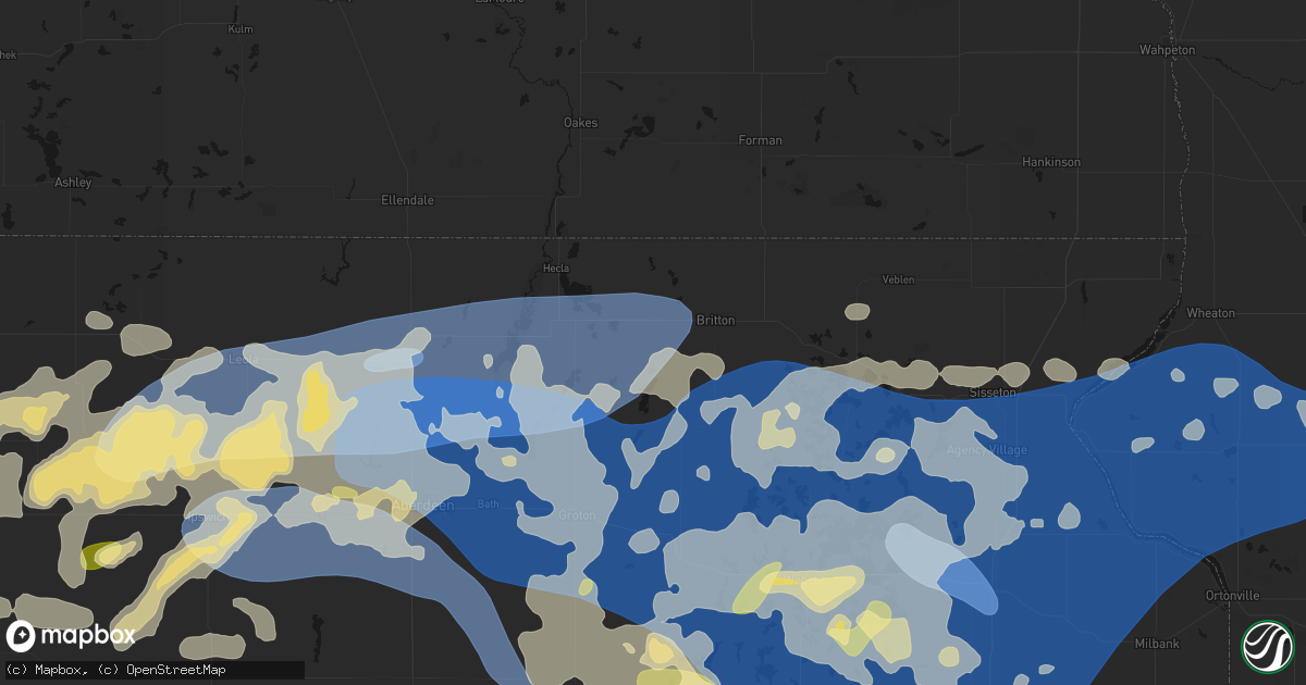 Hail map in Amherst, SD on July 7, 2026