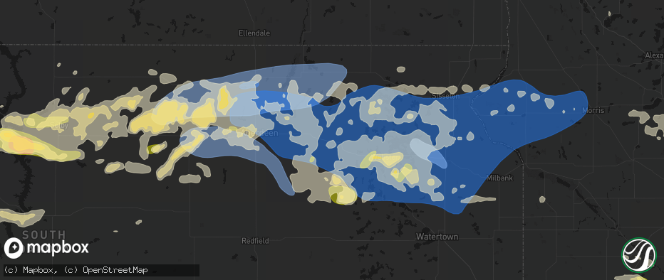 Hail map in Andover, SD on July 7, 2026