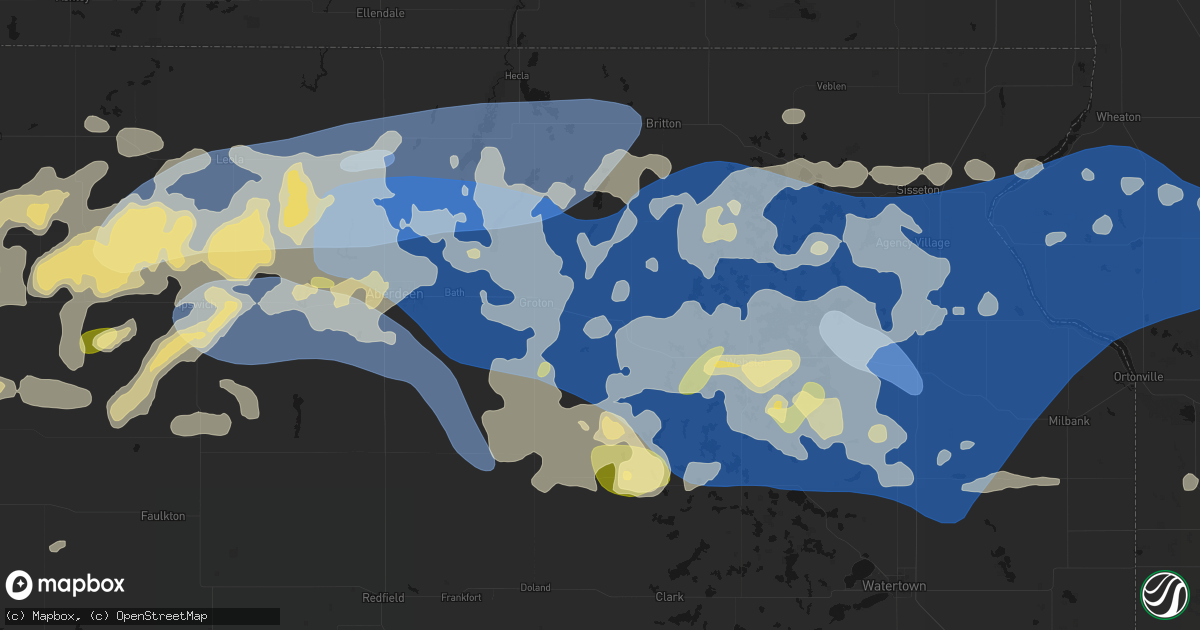 Hail map in Andover, SD on July 7, 2026