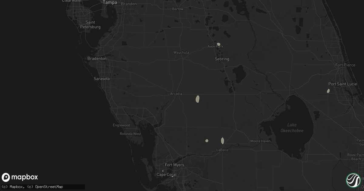 Hail map in Arcadia, FL on July 7, 2026