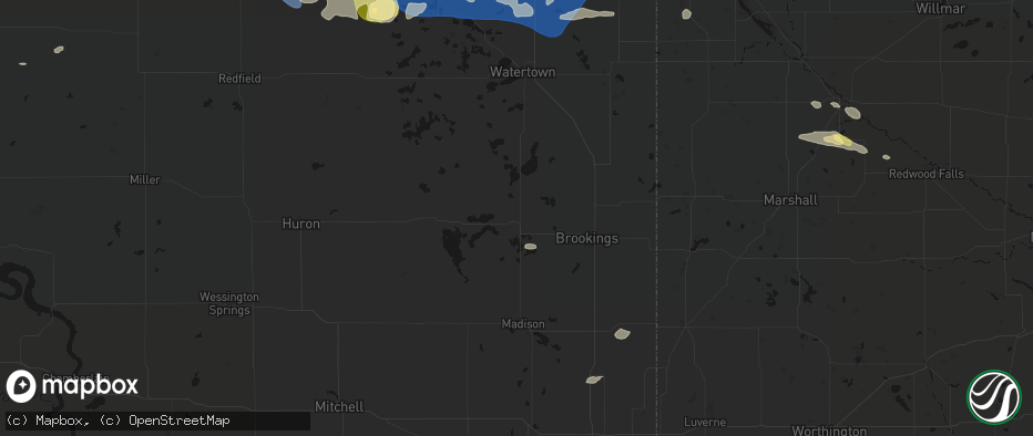 Hail map in Arlington, SD on July 7, 2026