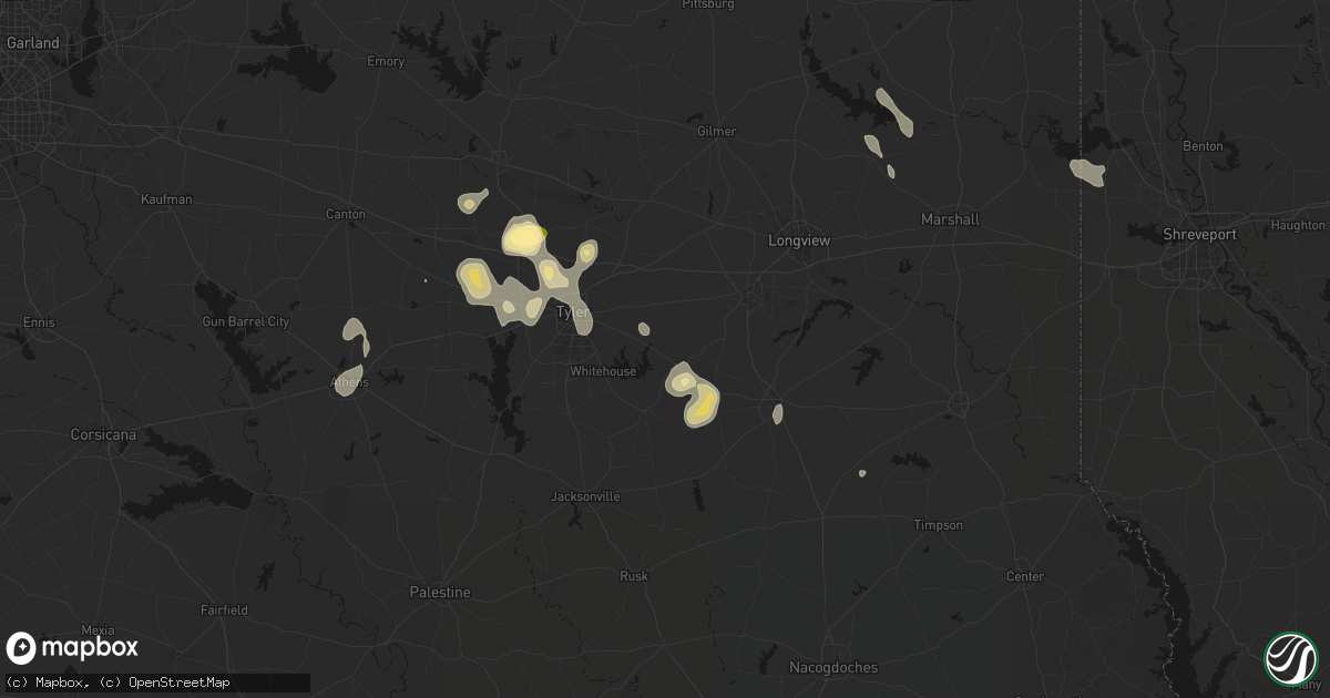 Hail map in Arp, TX on July 7, 2026