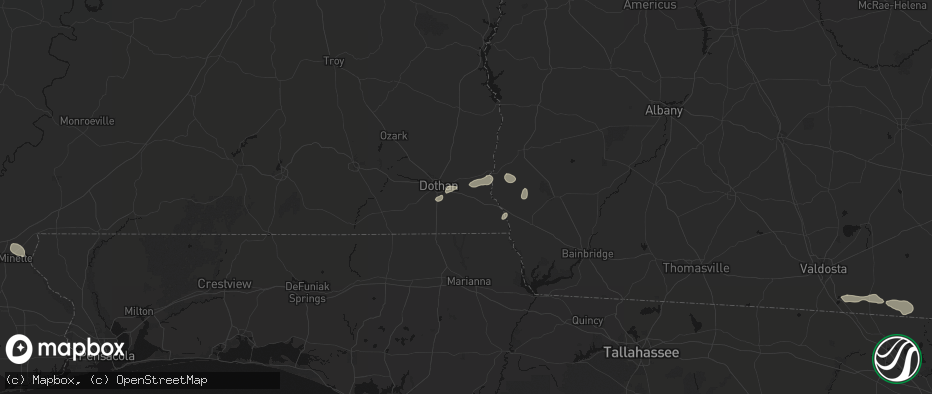 Hail map in Ashford, AL on July 7, 2026