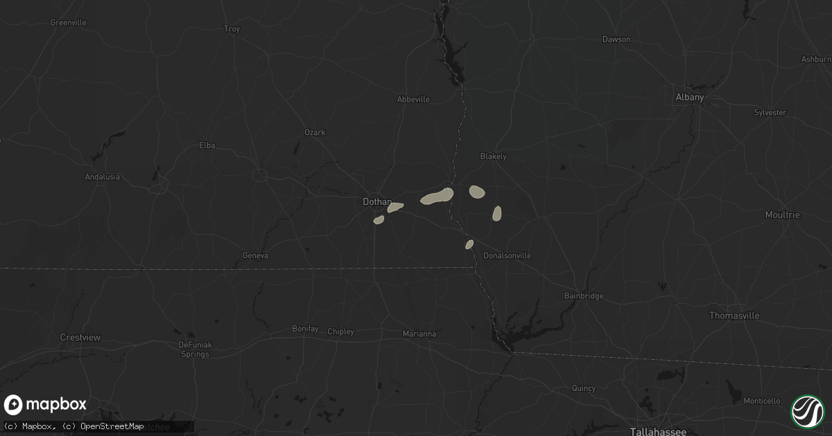 Hail map in Ashford, AL on July 7, 2026