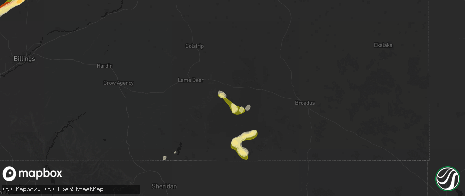 Hail map in Ashland, MT on July 7, 2026