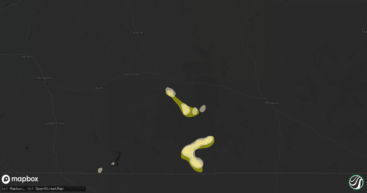 Hail map in Ashland, MT on July 7, 2026