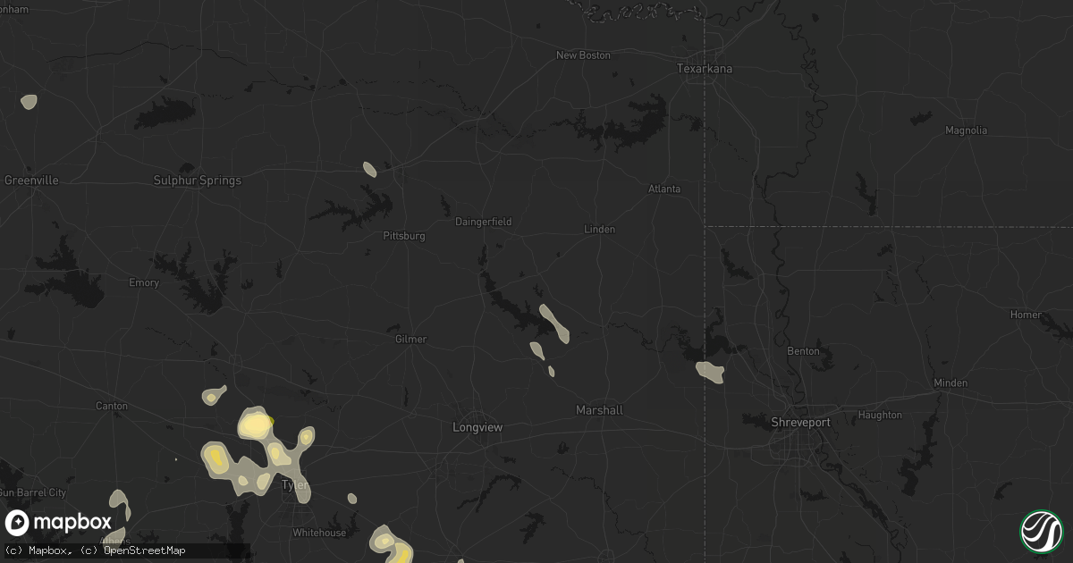 Hail map in Avinger, TX on July 7, 2026