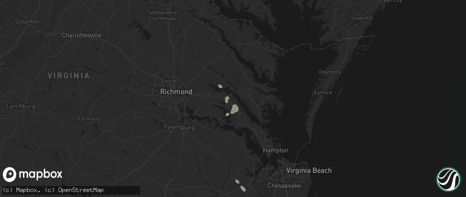 Hail map in Barhamsville, VA on July 7, 2026
