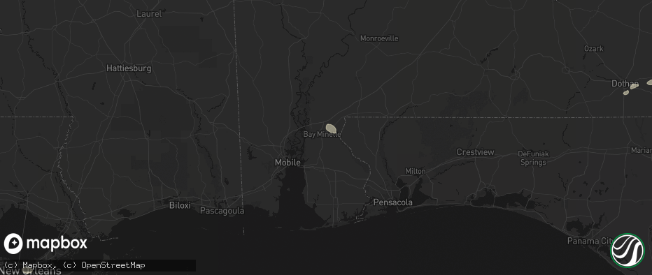 Hail map in Bay Minette, AL on July 7, 2026