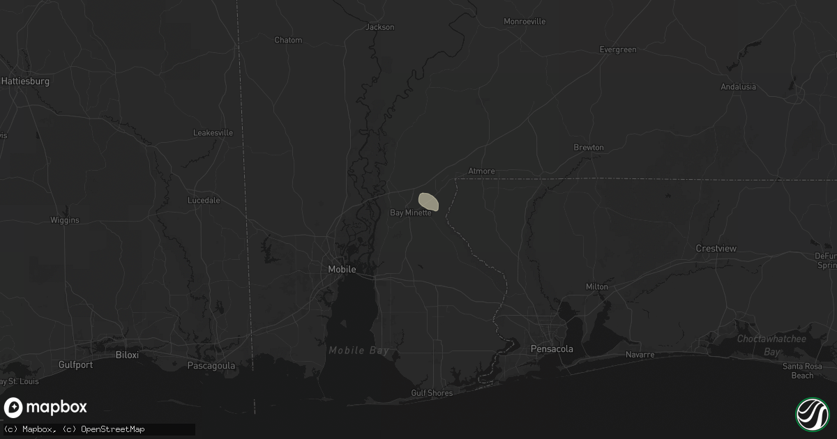 Hail map in Bay Minette, AL on July 7, 2026