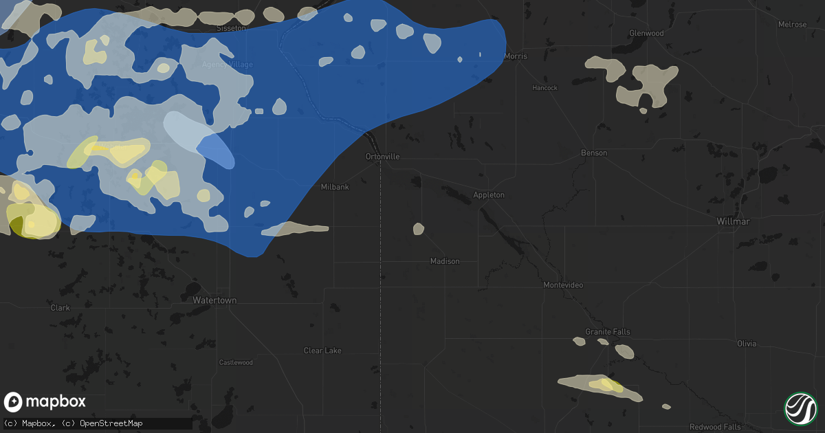 Hail map in Bellingham, MN on July 7, 2026