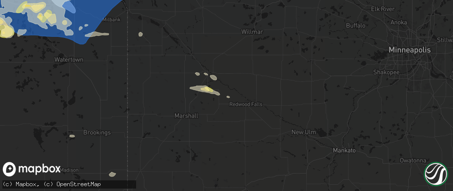 Hail map in Belview, MN on July 7, 2026