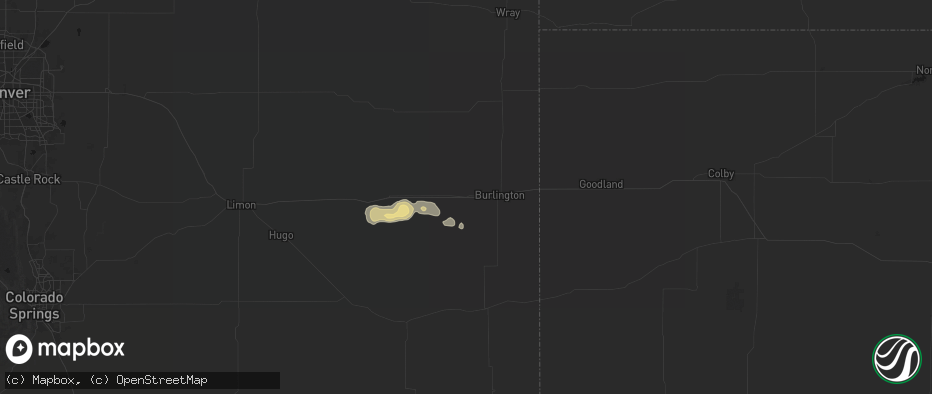 Hail map in Bethune, CO on July 7, 2026