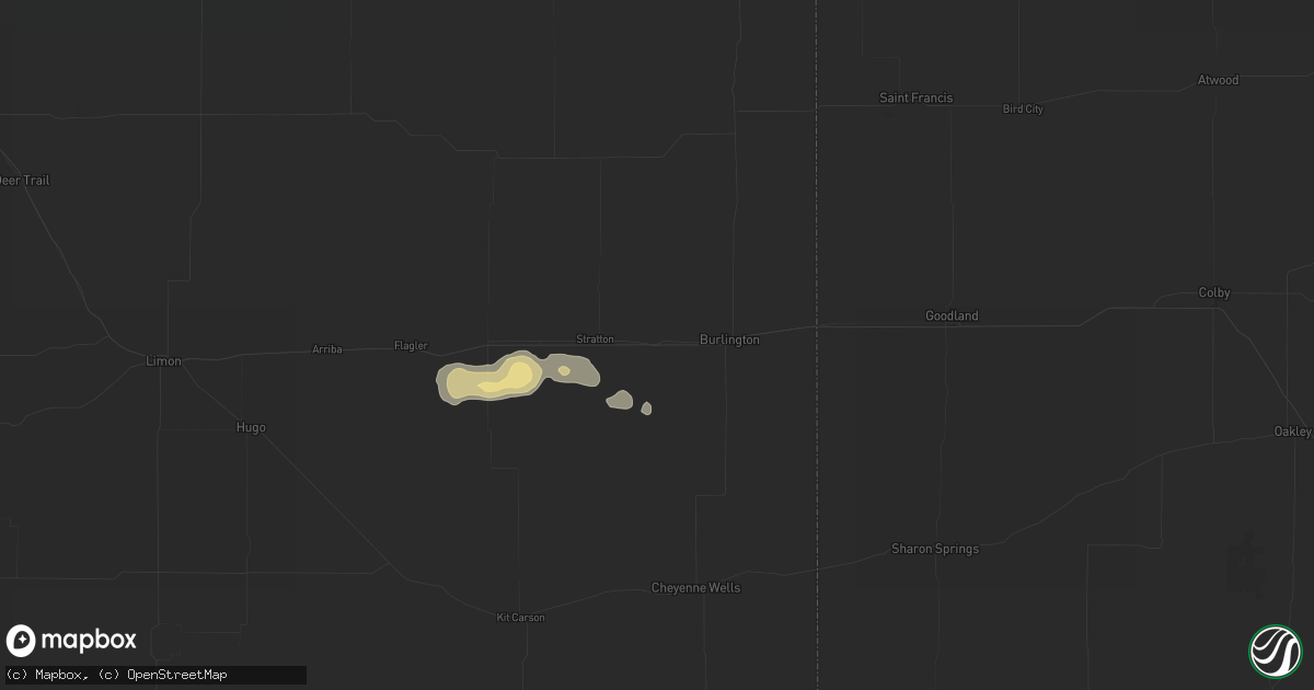 Hail map in Bethune, CO on July 7, 2026