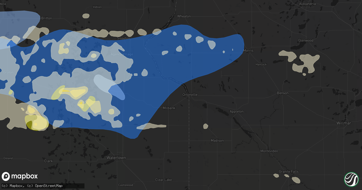Hail map in Big Stone City, SD on July 7, 2026