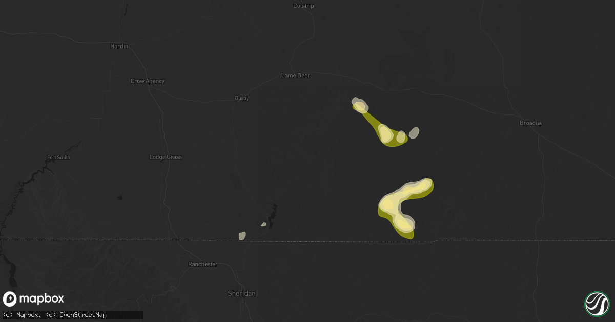 Hail map in Birney, MT on July 7, 2026