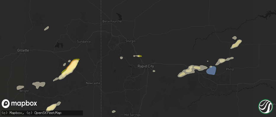 Hail map in Black Hawk, SD on July 7, 2026