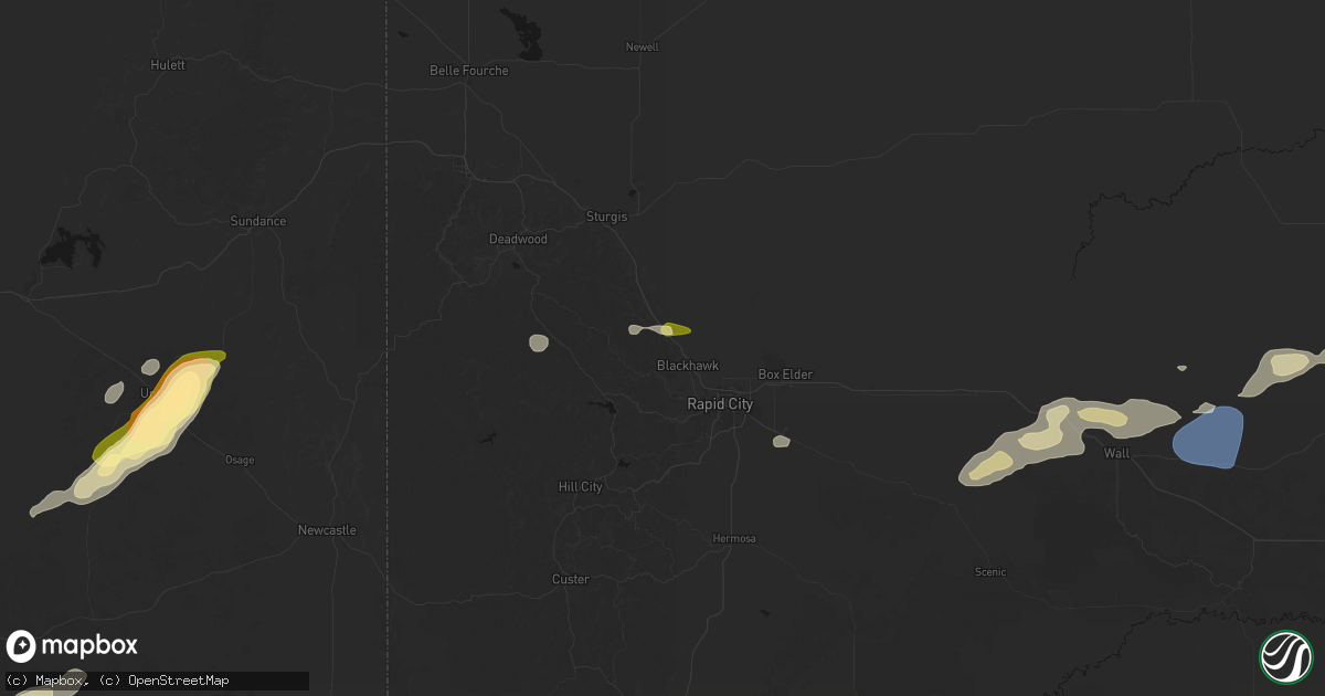 Hail map in Black Hawk, SD on July 7, 2026