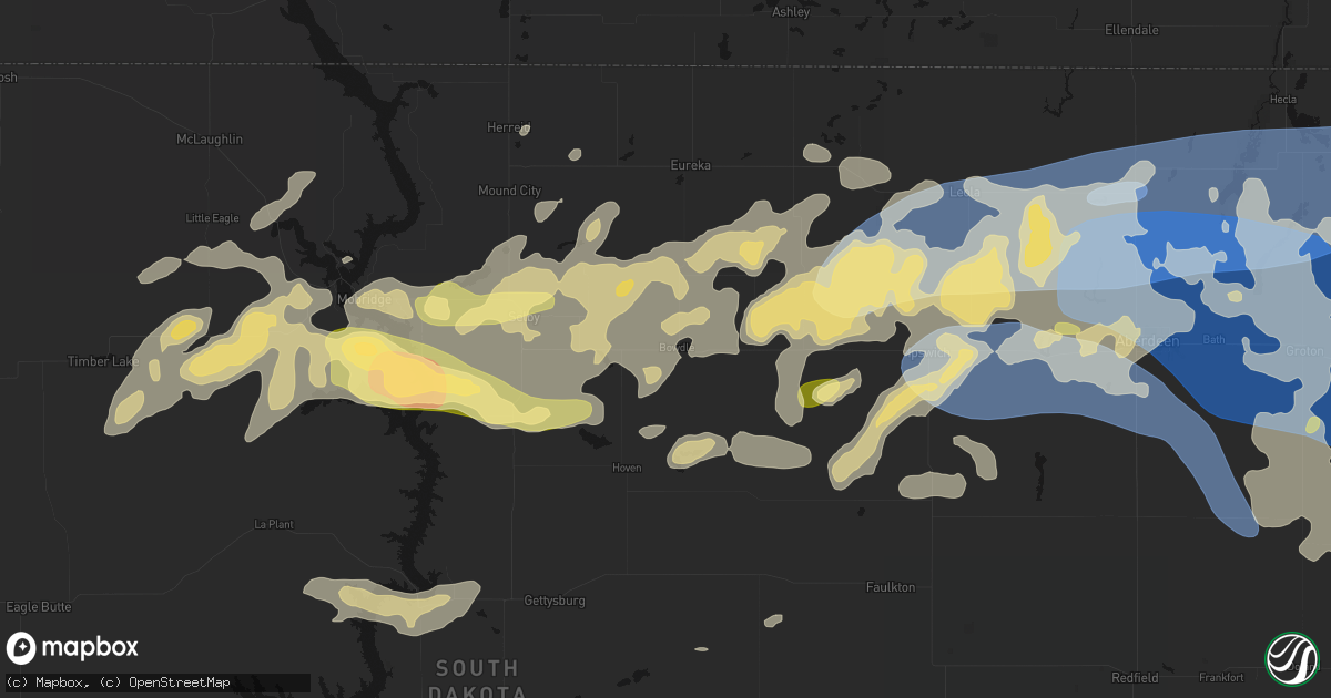 Hail map in Bowdle, SD on July 7, 2026