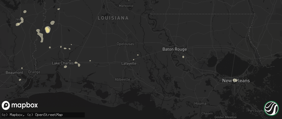 Hail map in Breaux Bridge, LA on July 7, 2026